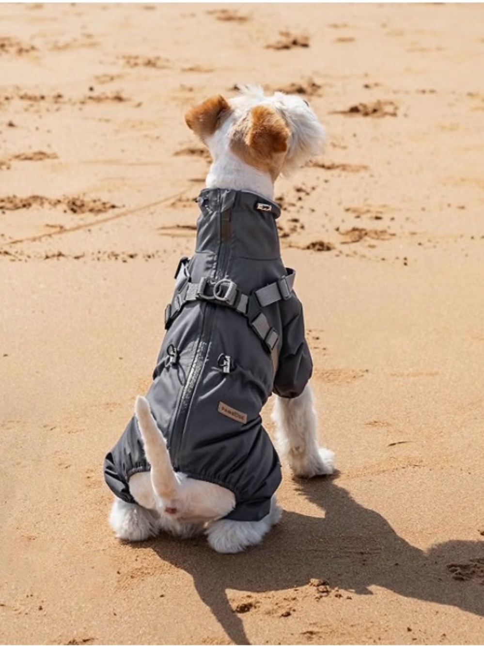 Grey Waterproof Dog Jacket with Harness size 3XL